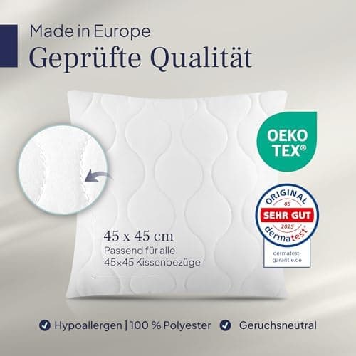Gentle North Kopfkissen (40x40 cm) - 2er Set - Weiß für Bett und Deko - Ökotex - Waschbar - Reißverschluss für Füllung