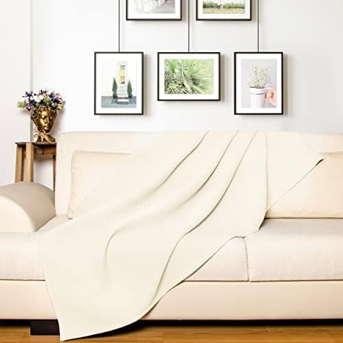 LAYNENBURG Premium Sommerdecke 150 x 200 cm - Waffelpique 100% Baumwolle - Creme OEKO-TEX STANDARD 100