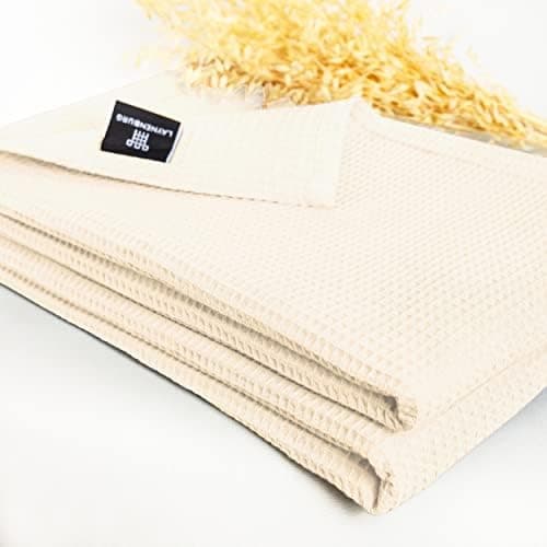LAYNENBURG Premium Sommerdecke 150 x 200 cm - Waffelpique 100% Baumwolle - Creme OEKO-TEX STANDARD 100