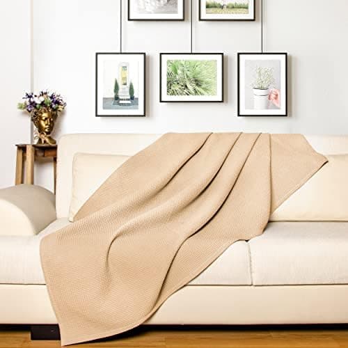 LAYNENBURG Premium Sommerdecke 150 x 200 cm - Waffelpique 100% Baumwolle - Creme OEKO-TEX STANDARD 100