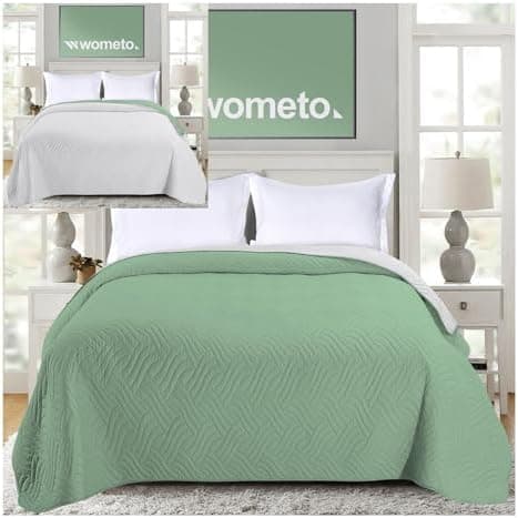 Wometo OekoTex Tagesdecke 220x240 cm gesteppt Wattiert Wende-Design XXL Bettüberwurf