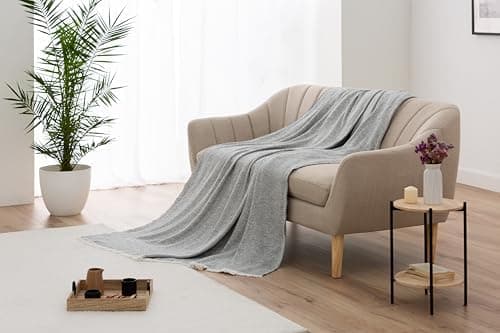 Todocama extra weiche Baumwolldecke Sandbeige, dekorativ für Sofa und Bett,softes Wohnzimmer und Schlafzimmer Accessoire