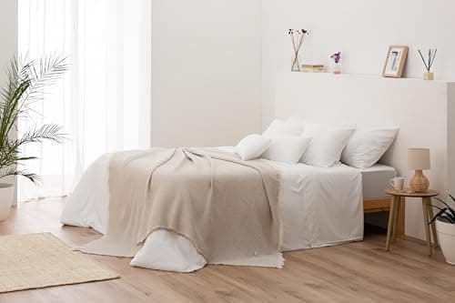 Todocama Mehrzweck-Tagesdecke - Beige Sand, 180 x 260 cm, Bett und Sofa Überwurf, Jarapas, Waffelstruktur, Multi-Use