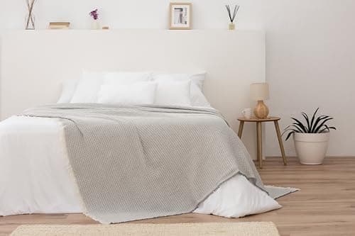 Todocama Mehrzweck-Tagesdecke - Beige Sand, 180 x 260 cm, Bett und Sofa Überwurf, Jarapas, Waffelstruktur, Multi-Use
