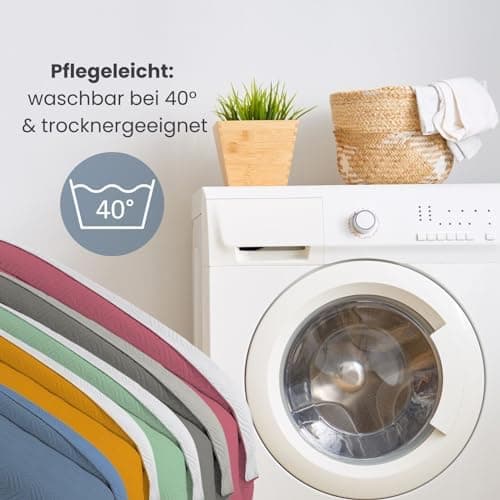 Wometo OekoTex Tagesdecke 220x240 cm gesteppt Wattiert Wende-Design XXL Bettüberwurf