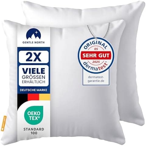 Gentle North Kopfkissen (40x40 cm groß) - Weiß für Bett und Deko - WASCHBAR bis 60° - ÖKOTEX - 2er Set mit Reißverschlus
