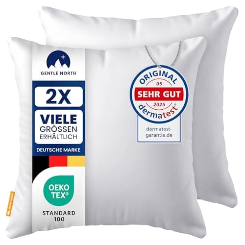 Gentle North Kopfkissen (40x40 cm groß) - Weiß für Bett und Deko - WASCHBAR bis 60° - ÖKOTEX - 2er Set mit Reißverschlus