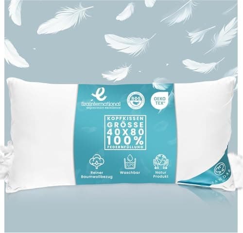 Federnkissen 40x80 2er Set 850g | Öko-Tex Zertifiziert - 100% natürliche Federfüllung, Baumwollbezug OEKO-TEX