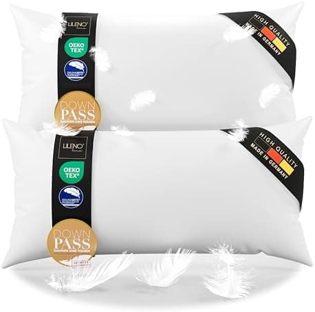 Lilenno Home 3-Kammer Daunenkissen 40x80 - Allergiker geeignet - langlebiges Kopfkissen mit Daunen- und Federn-Füllung