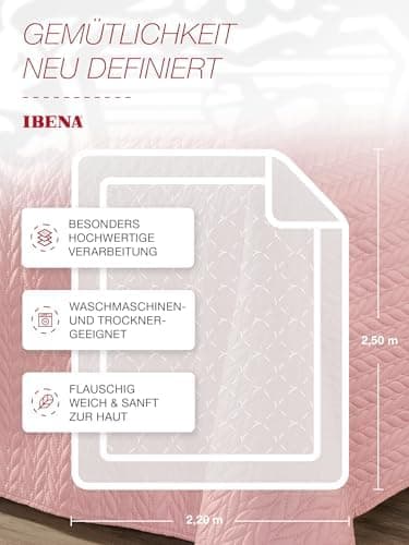 Ibena Nancy Tagesdecke 220x250 cm - Leichte Rosa Decke mit Zopfmuster für Luxuschlaf