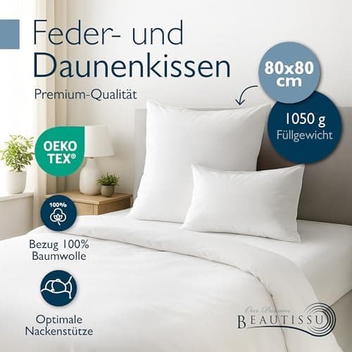 Beautissu 2er Daunenkissen-Set 80x80cm – Waschbar & Made in Germany – Oeko-Tex Zertifiziert – Kopfkissen 80x80cm