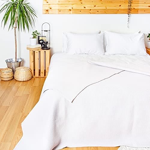 LAYNENBURG Premium Sommerdecke 150 x 200 cm - Waffelpique 100% Baumwolle - Creme OEKO-TEX STANDARD 100