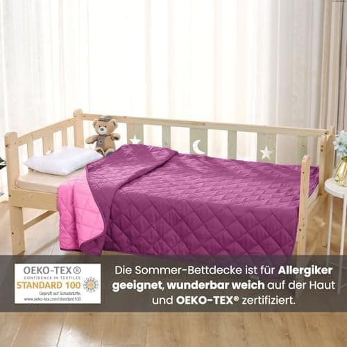 Wometo Microfaser Sommer Steppbett OekoTex - grün und hellgrün Kochfest -ideal für Camping und heiße Tage - 200x200 - oh