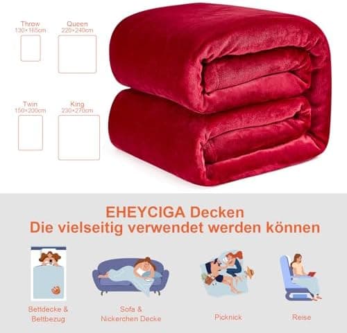 EHEYCIGA Flauschig weiche Kuscheldecke Grau 130x165 für Wohnzimmer und Sofa OEKO-TEX
| EHEYCIGA weiche warme Fleecedeck