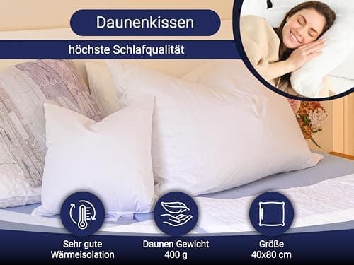 ZOLLNER Deluxe Daunenkissen - Hotelqualität – für Allergiker geeignet – Made in Germany - 40x40 cm - OEKO-TEX STANDARD 1