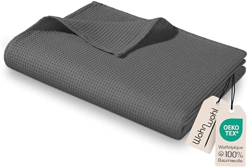 Tagesdecke Grau 100% Baumwolle Pflegeleicht Sommerdecke