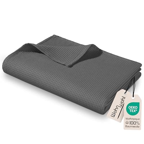 Tagesdecke Grau 100% Baumwolle Pflegeleicht Sommerdecke
