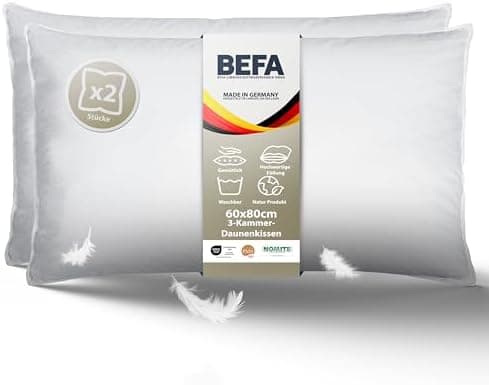 BEFA NATUR Allergiker geeignet 3-Kammer Daunenkissen 550g Füllgewicht 50x50 cm | Tierwohl Oeko-TEX Klasse 1 Made in Germ