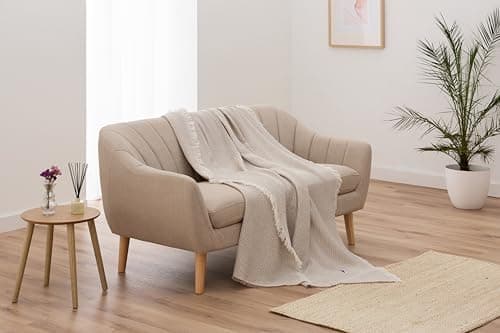 Todocama Mehrzweck-Tagesdecke - Beige Sand, 180 x 260 cm, Bett und Sofa Überwurf, Jarapas, Waffelstruktur, Multi-Use