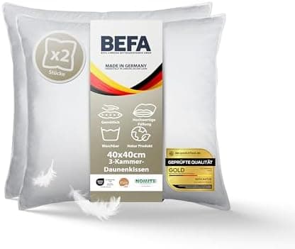BEFA NATUR Allergiker geeignet 3-Kammer Daunenkissen 550g Füllgewicht 50x50 cm | Tierwohl Oeko-TEX Klasse 1 Made in Germ