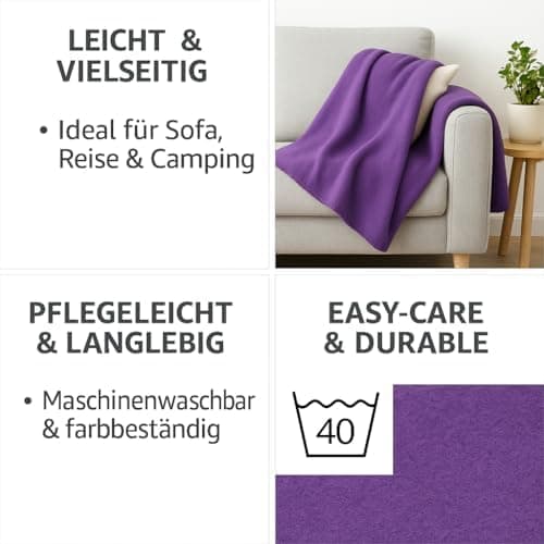 Betz Fleecedecke – weiche Wohndecke & Kuscheldecke – fürs Sofa & Bett – flauschig, leicht, wärmend & pflegeleicht – lila