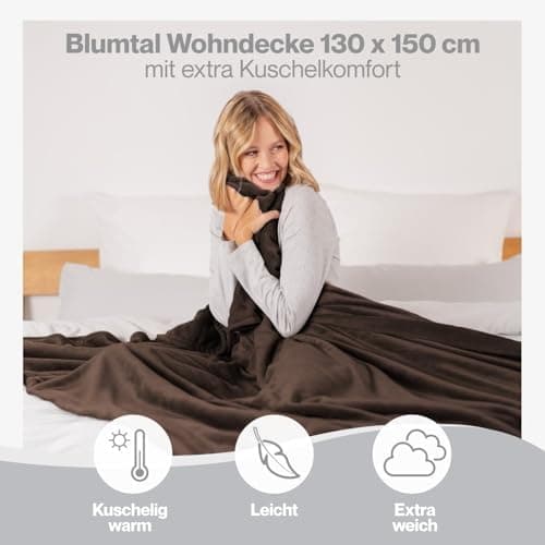 Blumtal wohndecke Anthrazit - flauschig - Oeko-TEX zertifiziert - 130x150 cm - Couch & Wohnzimmernutzung - Fliesdecke -