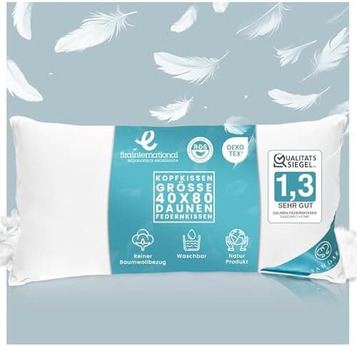Federnkissen 40x80 2er Set 850g | Öko-Tex Zertifiziert - 100% natürliche Federfüllung, Baumwollbezug OEKO-TEX