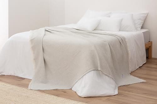 Todocama Mehrzweck-Tagesdecke - Beige Sand, 180 x 260 cm, Bett und Sofa Überwurf, Jarapas, Waffelstruktur, Multi-Use