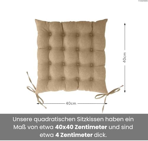 Wometo 4er Set Sitzkissen Stuhl OekoTex - beigeh ConfigurationManager Stuhlkissen Funktionales Polster mit Bändern OEKO-