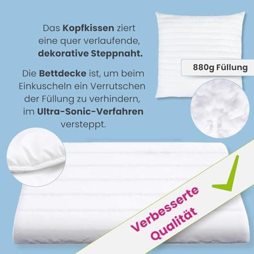 Wometo Bettenset 135x200 4 teilig OEKO-TEX - 2X Bettdecke 135x200, 2X Kissen 80x80 - Ganzjahres Bettdecken/Steppdecken O