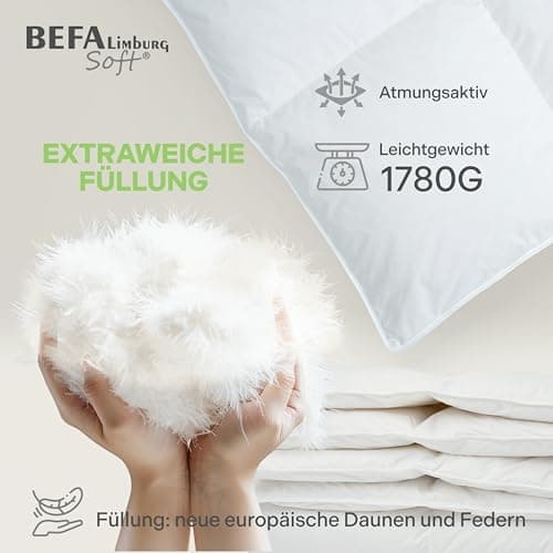 NOMITE Downewecker Ganzjahr 135x200 cm | 90% Federn & 10% Daunen | atmungsaktiv & pflegeleicht | für Allergiker | Tierwo