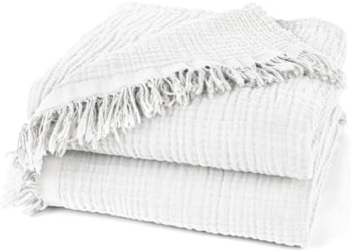 Oeko-Tex zertifizierte Musselin Tagesdecke 220x240cm Hellblau | Couch- & Sofadecke XXL | Baumwolle Qualität