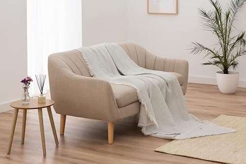 Todocama Mehrzweck-Tagesdecke - Beige Sand, 180 x 260 cm, Bett und Sofa Überwurf, Jarapas, Waffelstruktur, Multi-Use