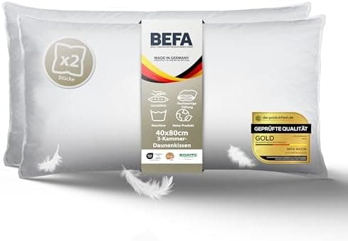 BEFA NATUR Allergiker geeignet 3-Kammer Daunenkissen 550g Füllgewicht 50x50 cm | Tierwohl Oeko-TEX Klasse 1 Made in Germ