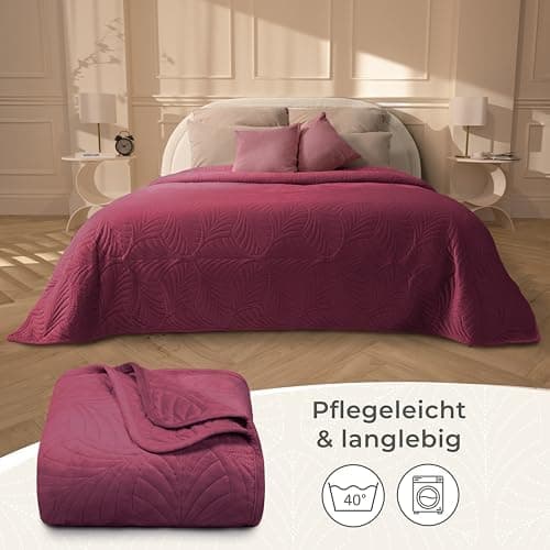 Gräfenstayn Premium Tagesdecke Anthrazit - weich, knitterfrei & pflegeleicht - Nahtlose Steppung & Blatt-Design - Bett &