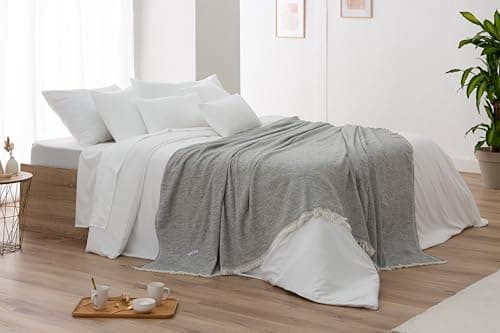 Todocama extra weiche Baumwolldecke Sandbeige, dekorativ für Sofa und Bett,softes Wohnzimmer und Schlafzimmer Accessoire