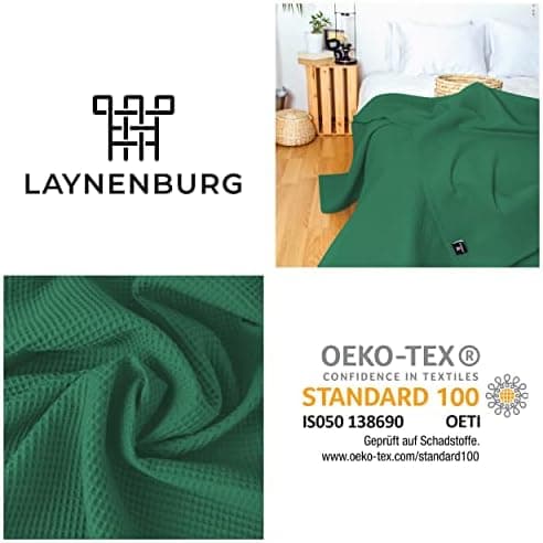 LAYNENBURG Premium Sommerdecke 150 x 200 cm - Waffelpique 100% Baumwolle - Creme OEKO-TEX STANDARD 100