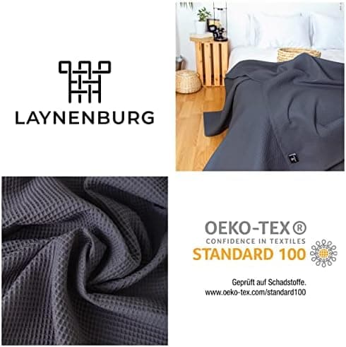 LAYNENBURG Premium Sommerdecke 150 x 200 cm - Waffelpique 100% Baumwolle - Creme OEKO-TEX STANDARD 100