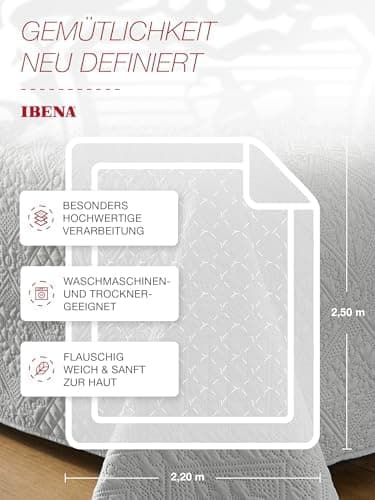 Ibena Nancy Tagesdecke 220x250 cm - Leichte Rosa Decke mit Zopfmuster für Luxuschlaf
