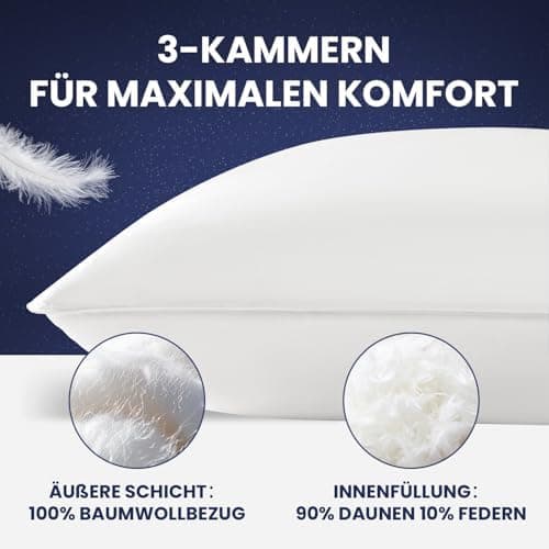 DEITAS flauschige Daunenkissen 40x80 2er Set - weiche & atmungsaktiv für Allergiker und Kinder, perfekt für das Bett 112
