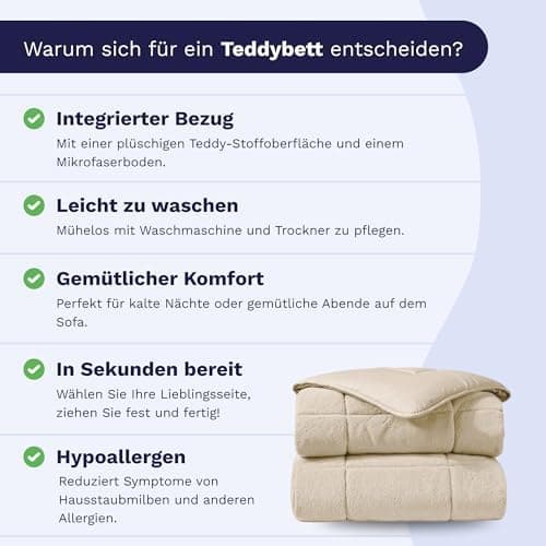 Zelesta Teddybed Bettdecke 4 Jahreszeiten - Warme Winter- und Sommerdecke - Waschbare Anti-Allergene Steppdecke - Fluffy
