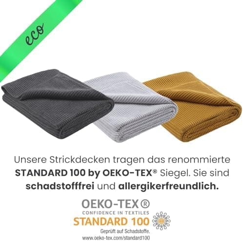 Wometo Kuscheldecke Strick warme weiche Strickmuster grau 140x190 OEKO-TEX