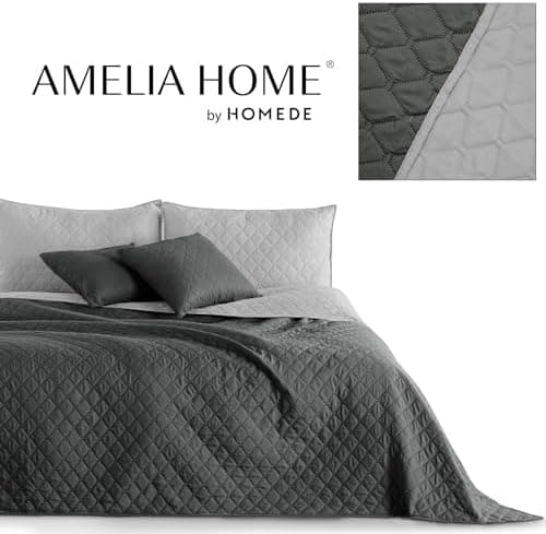 DecoKing Tagesdecke 260 x 280 Steel Silver Grey Dimgray Zweiseitig Pflegeleicht Axel