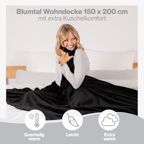 Blumtal wohndecke Anthrazit - flauschig - Oeko-TEX zertifiziert - 130x150 cm - Couch & Wohnzimmernutzung - Fliesdecke -