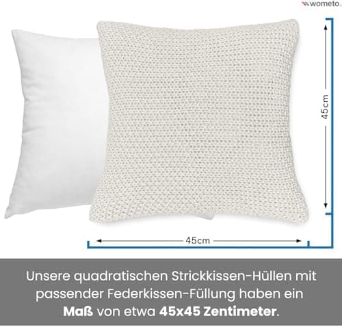 Wometo Oeko-TEX Sofakissenbezug Strick 45x45 türkis Petrol Reißverschluss warme weiche Kissenhülle OEKO-TEX STANDARD 100