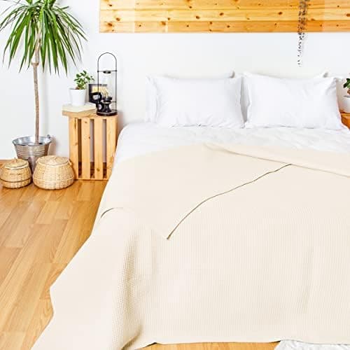 LAYNENBURG Premium Sommerdecke 150 x 200 cm - Waffelpique 100% Baumwolle - Creme OEKO-TEX STANDARD 100