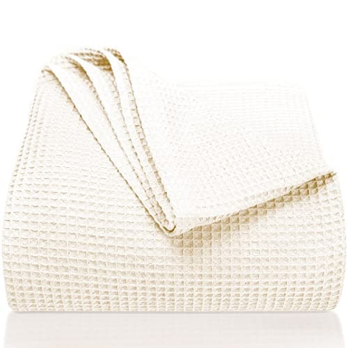 LAYNENBURG Premium Sommerdecke 150 x 200 cm - Waffelpique 100% Baumwolle - Creme OEKO-TEX STANDARD 100