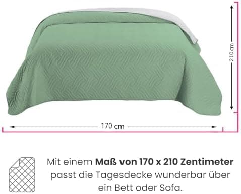 Wometo OekoTex Tagesdecke 220x240 cm gesteppt Wattiert Wende-Design XXL Bettüberwurf