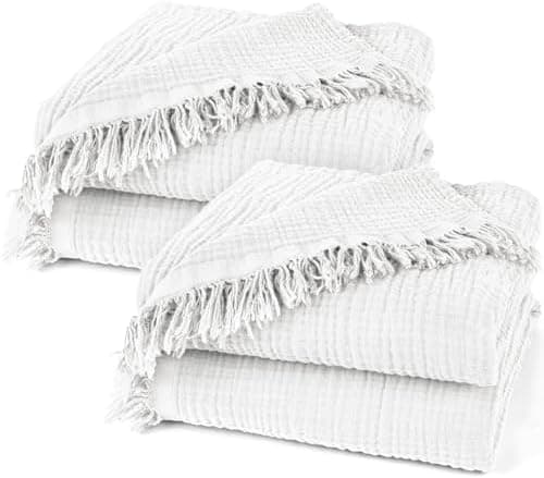 Oeko-Tex zertifizierte Musselin Tagesdecke 220x240cm Hellblau | Couch- & Sofadecke XXL | Baumwolle Qualität