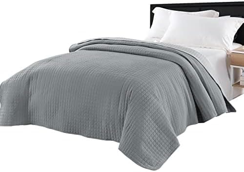 WOLTU Tagesdecke Steppdecke Doppelbett Dunkelgrau-Crème 170x210 cm 360GSM Global Recycled Standard Kariert